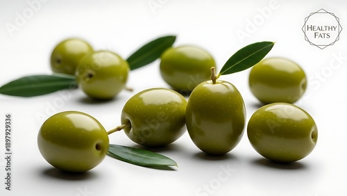 Wallpaper Mural green olives with leaves on white background Torontodigital.ca