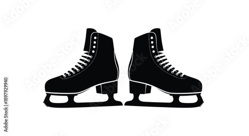 Black and white illustration of a pair of ice skates on a white background