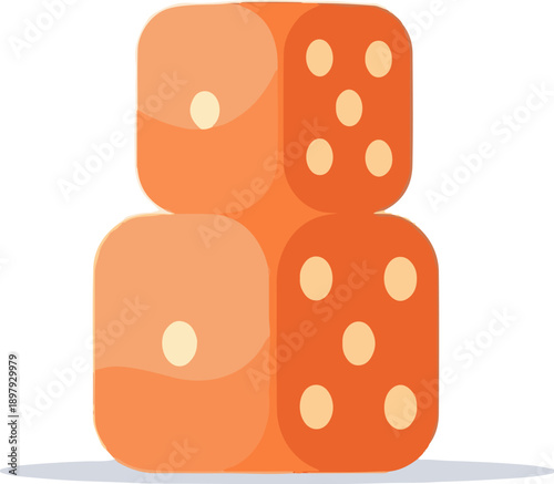 Stacked orange dice with rounded edges show one and five spots