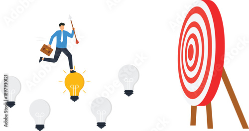 Businessman jumping business strategy idea generation success concept target achievement innovation path goal setting creative thinking career growth ambitious pursuit