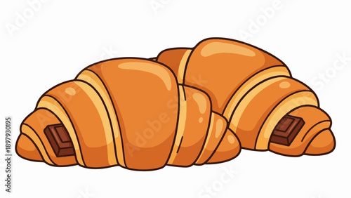 Two golden brown chocolate croissants, baked to perfection and ready to eat