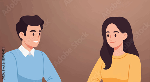 Two people, a man and a woman, are looking at each other