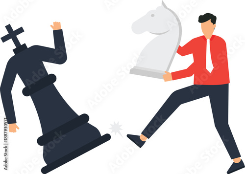 Businessman strategy business competition corporate challenge strategic planning checkmate concept defeating opponent winning game chess battle executive decision flat design success metaphor