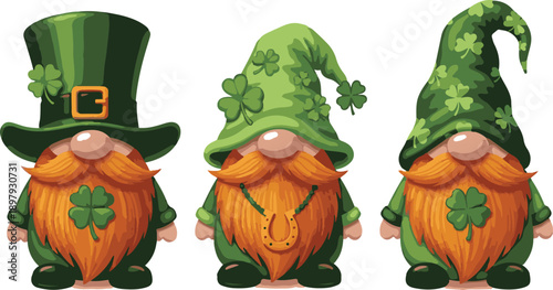 St patrick's day gnomes three lucky green gnomes with orange beards