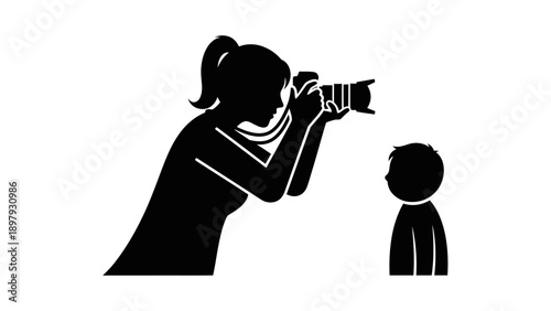 Woman taking a picture of a child with a camera.