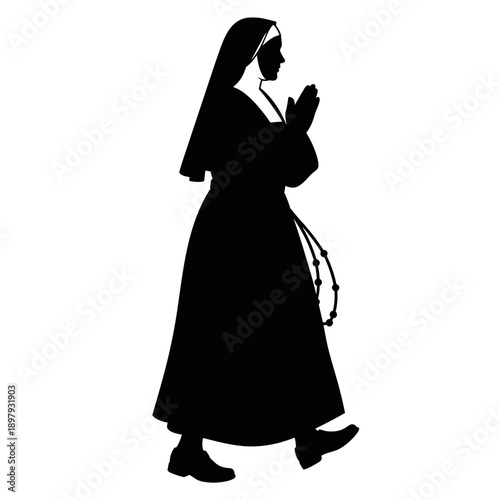 nun silhouette praying in motion dynamic focused spiritual devotion peaceful serene meditation concept faith concept mindfulness