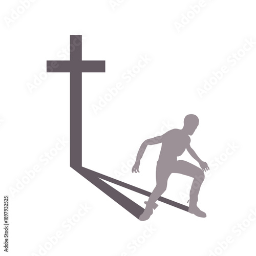 Concept of choice between good and bad. Moral dilemma, conscience, temptation, inner conflict, and ethics. Zombie casting a Christian cross shadow. Religion and psychology.