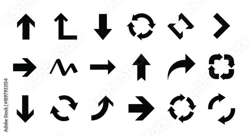 Collection of black arrow and symbol icons representing direction and movement