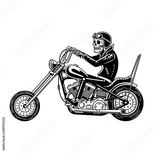 Skeleton Rider on a Chopper Motorcycle.