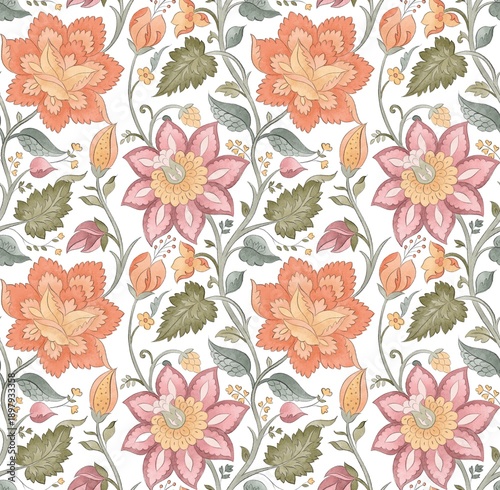 Foto Floral vintage seamless pattern in Jacobean style for retro wallpapers