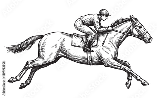 Horse Racing Jockey Riding Galloping Horse Sketch