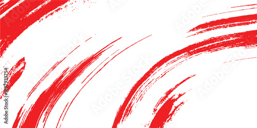 Foto Dynamic red brush strokes and ink swashes, abstract grunge paint texture vector illustration background