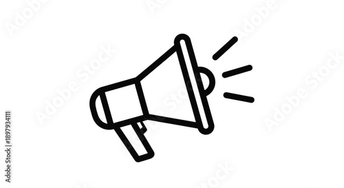 Simple black line art icon representing a megaphone or loudspeaker broadcasting an important announcement