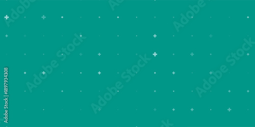 Seamless background pattern of evenly spaced white plus symbols of different sizes and opacity. Vector illustration on teal background with stars.Eps10