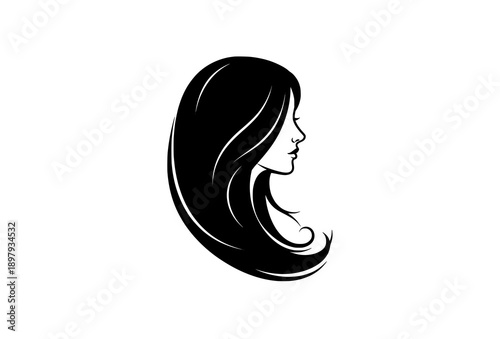 Elegant Long Hair Woman Silhouette Profile Vector Illustration Isolated on White Background