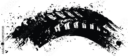  Black tire tracks footprints and marks isolated on a white background. Great for car, vector, seamless, tire, track designs.