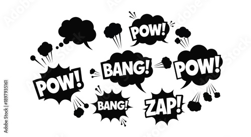 Comic book explosion effects pow bang and zap speech bubbles