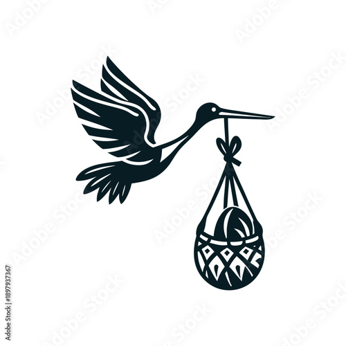 Stork Delivering Baby - Polynesian Style Vector