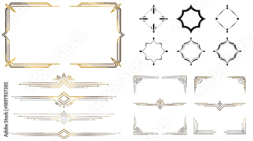 Elegant decorative frames dividers and corner ornaments in gold style. Luxury geometric elements perfect for branding invitations certificates typography and refined graphic layouts.