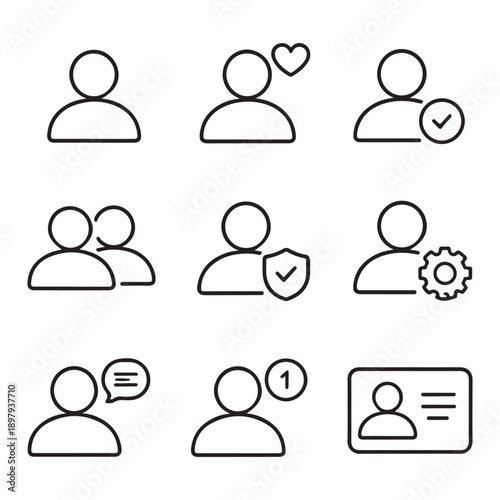 Collection of user profile and account management icons including individual and group representations