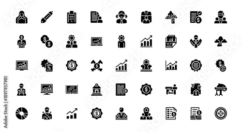 Business Icon Set: Finance, Analytics, Management, Strategy, and Teamwork Icons