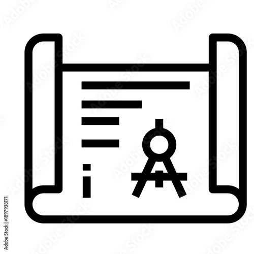 Line icon of a house blueprint and compass
