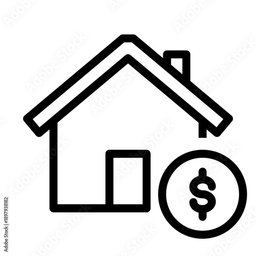 Line icon of a house and a dollar coin