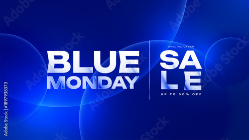 Blue Monday sale banner template with blue modern abstract background. Cyber Monday Sale. Commercial background for Cyber Monday online discount shopping promotion