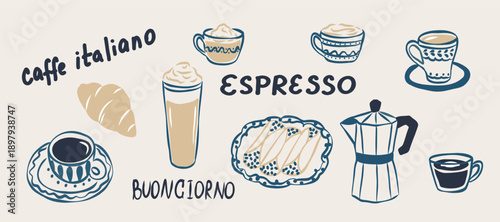 Flat doodle italian coffee collection