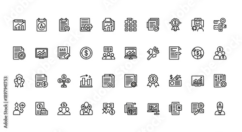 Business Icons Set: Finance, Analytics, Strategy, Management, Teamwork, Growth