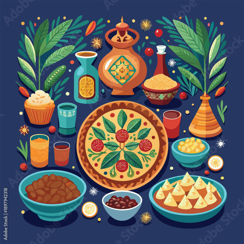 Traditional Persian New Year Symbolic Items Top View