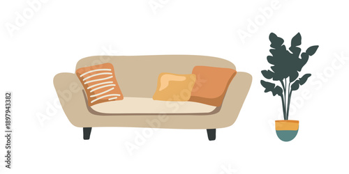 cozy sofa with indoor potted plant nearby