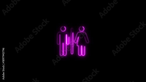 Wallpaper Mural Neon glowing restroom sign with male and female gender symbols illuminated in vibrant purple on dark background modern digital style signage for public facilities Torontodigital.ca