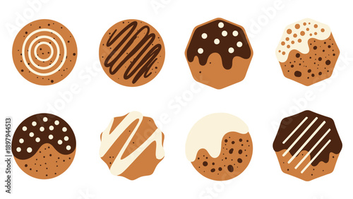 Assortment of Decorated Cookies: Chocolate Drizzle, Icing Swirls, and Sprinkles