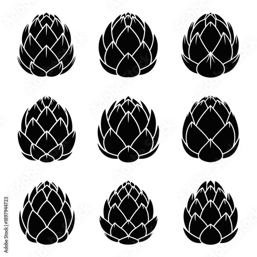 Black Hop Cones Pattern - Fresh Ingredient for Beer Brewing