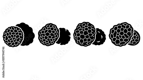 Black Truffles Collection: Whole and Sliced, Isolated on White Background