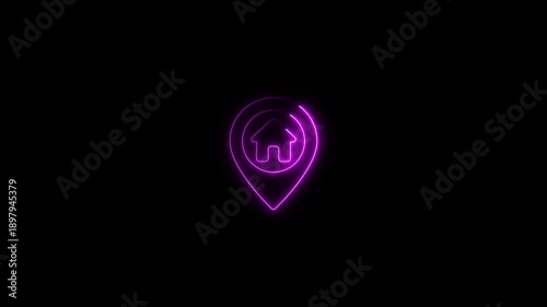 Wallpaper Mural Neon glowing map pin with house in dark background modern digital location marker for real estate navigation and property search Torontodigital.ca