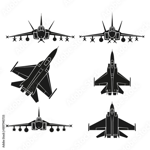 Collection of Fighter Jet Silhouettes: Military Aircraft Icons