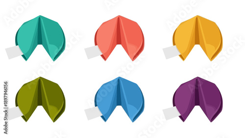 Colorful Fortune Cookies Assortment Isolated on White Background