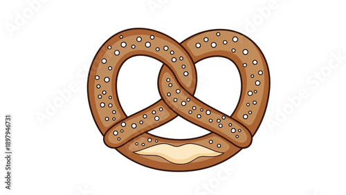 Delicious Pretzel with Cheese Dip Isolated on White Background, Cartoon Style