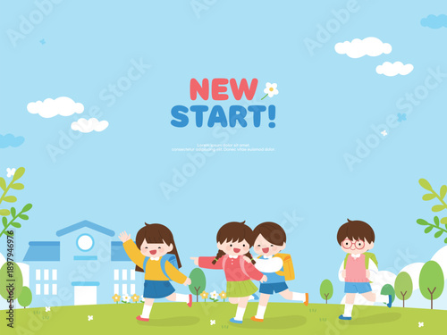 새학기 어린이 학생 일러스트 템플릿 07
