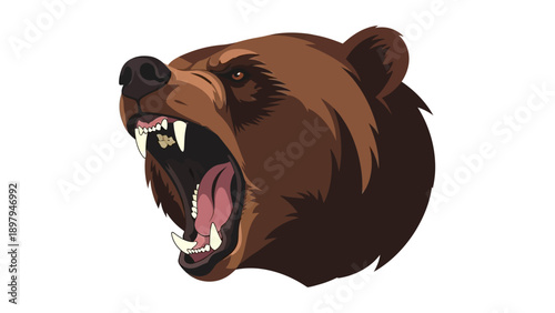 Fierce Grizzly Bear Roaring Aggressively, Aggressive Animal Portrait