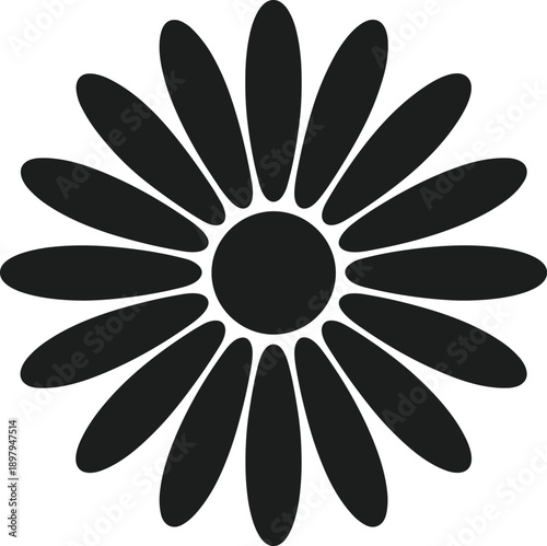 Black daisy silhouette vector graphic with white background flower