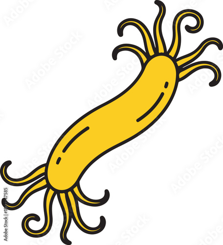 Stylized illustration of a bacterium, single cell organism, microscopic life form, scientific biology concept.