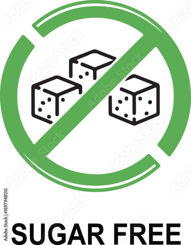 Sugar free symbol with sugar cubes crossed out, prohibiting sugar consumption, healthy lifestyle, low sugar diet.
