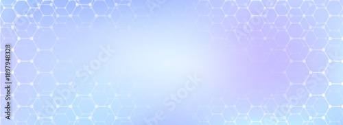 Blue abstract background with hexagonal pattern and geometric molecular structure. Vector illustration, banner with gradient and glowing hexagons, scientific research and biomedical chemistry concept