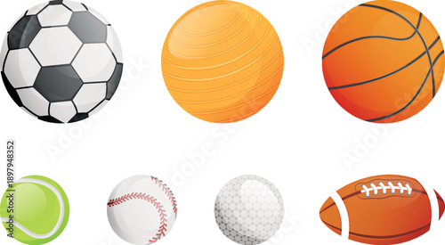 Collection Of Various Sports Balls On White Background
