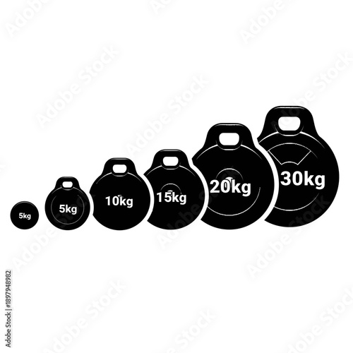 Set of Black Weight Plates and Dumbbells for Fitness and Weightlifting