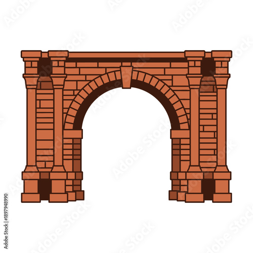 Ancient brick arch with classical columns historic architectural structure building element