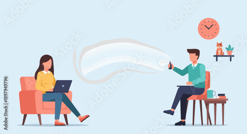 Two people in separate locations interacting with a shared digital space